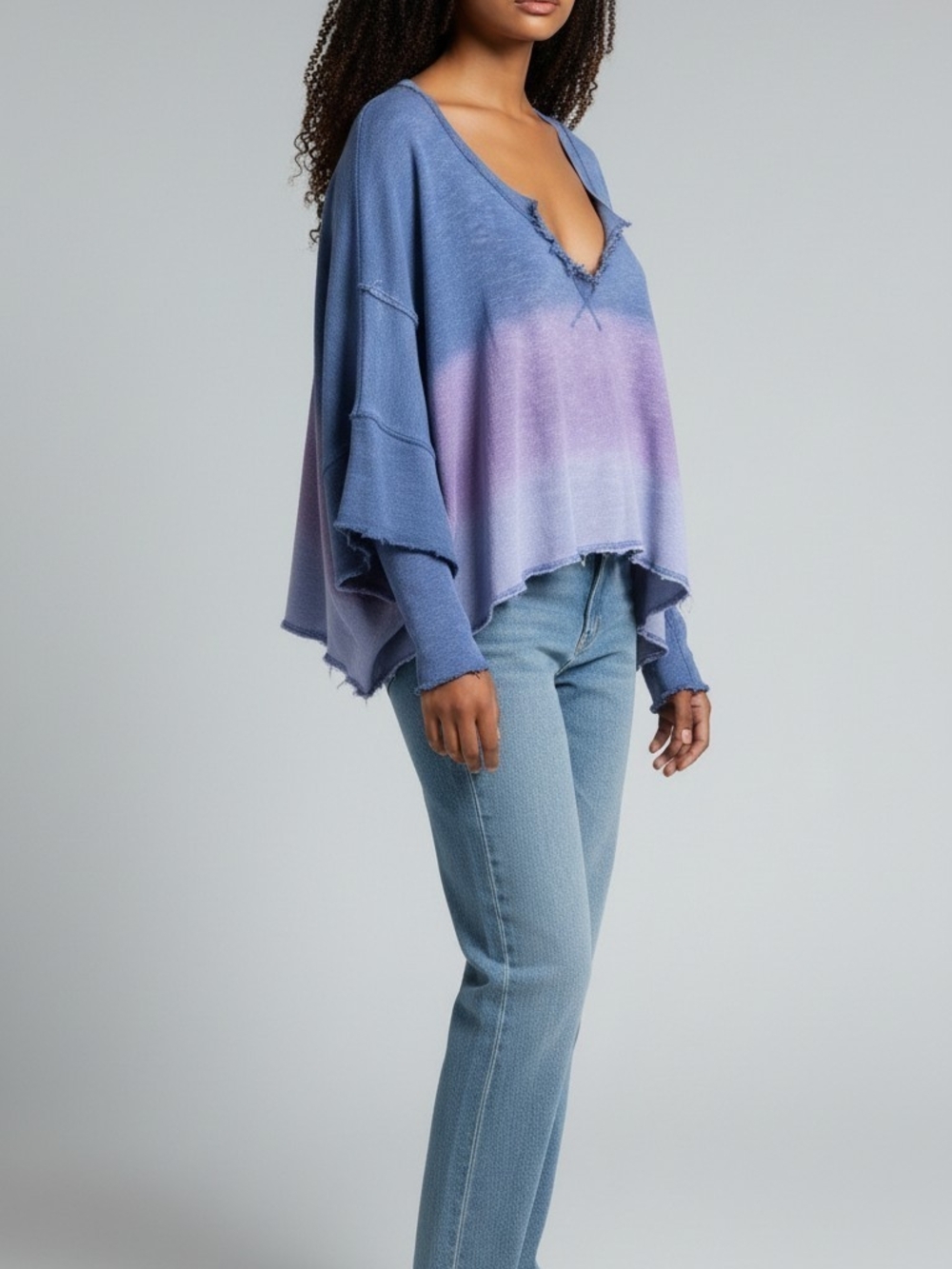We The Free Ombre V-Neck Pullover - Blue & Lavender